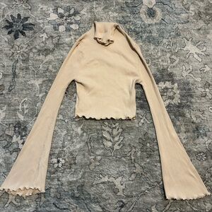 SHEIN Beige Ribbed Flare Sleeve Blouse